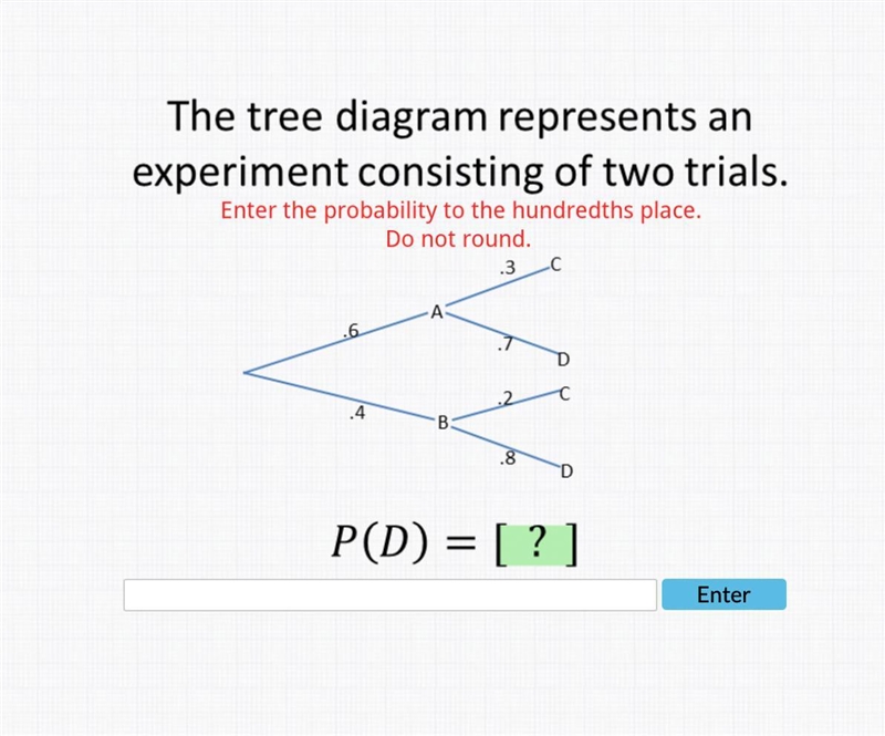 The tree diagram represents an experiment consisting of two trials. (Enter the probability-example-1