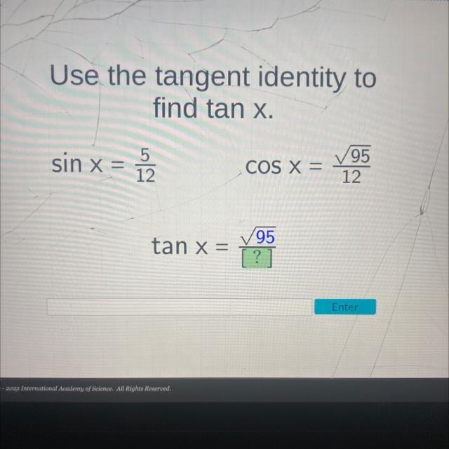 Sin x = 15/2 COS X = √95 12-example-1