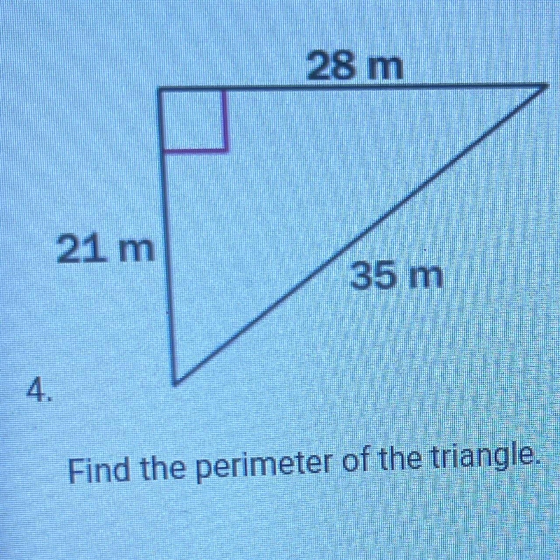 4. Find the perimeter of the triangle. A. 294 m B. 119 m C. 84 m D. 168 m-example-1