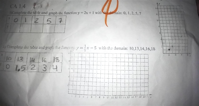 Please answer #1 for me only ! What is my Y for #1 , don't forget to graph !​-example-1