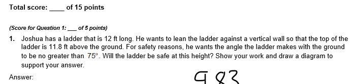 1. Joshua has a ladder that is 12 ft long. He wants to lean the ladder against a vertical-example-1