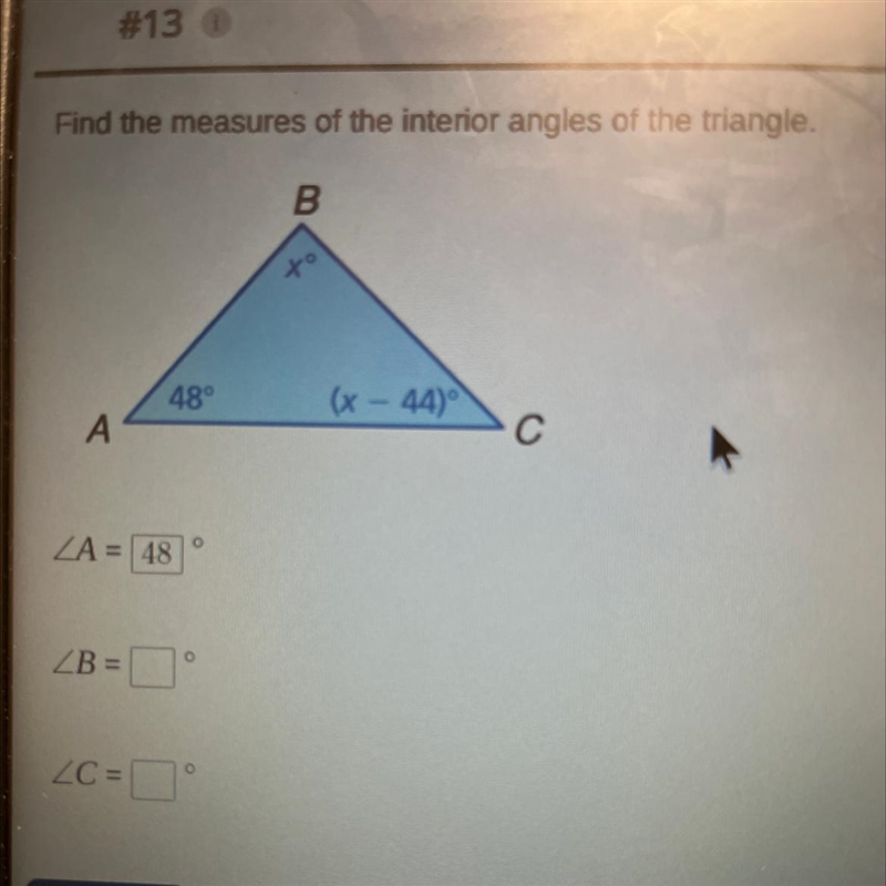 Find the measures of the interior angles of the triangle.-example-1