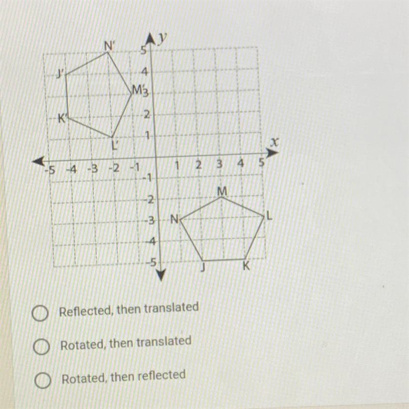 (A) Reflected, then translated (B) Rotated, then translated (C) Rotated, then reflected-example-1