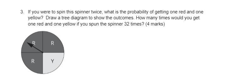 If you were to spin this spinner twice, what is the probability of getting one red-example-1