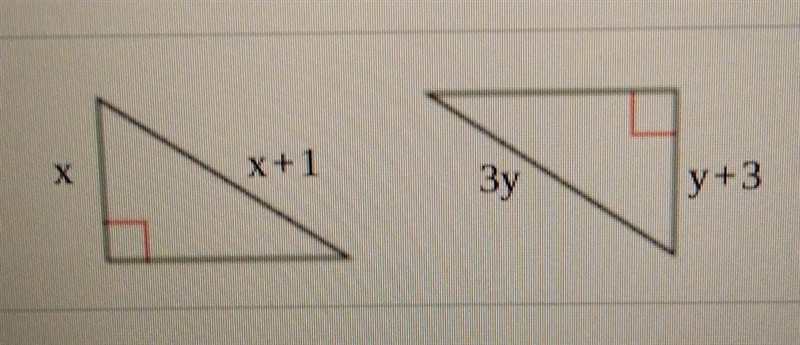 For what values of x and y are the triangles below congruent by HLX=Y=-example-1