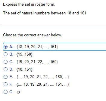 Express the set in roster form.The set of natural numbers between and Question content-example-1