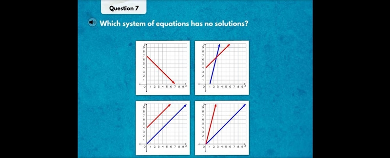 Help me please, I really don't want to fail Which system of equations has no solution-example-1