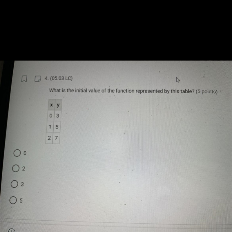 What is the initial value of the function represented by this table?-example-1