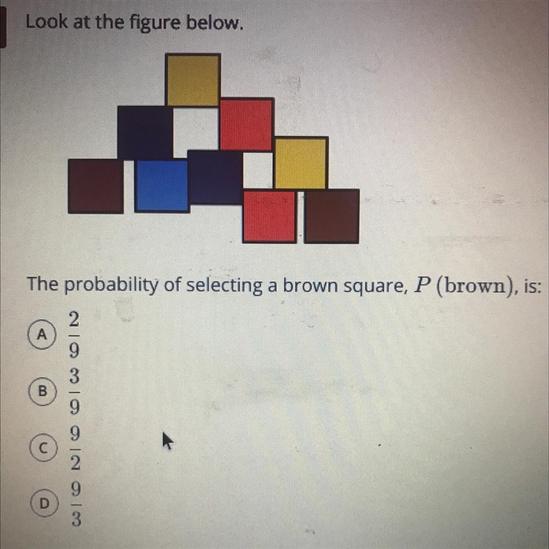 Look at the figure below. The probability of selecting a brown square, P (brown), is-example-1