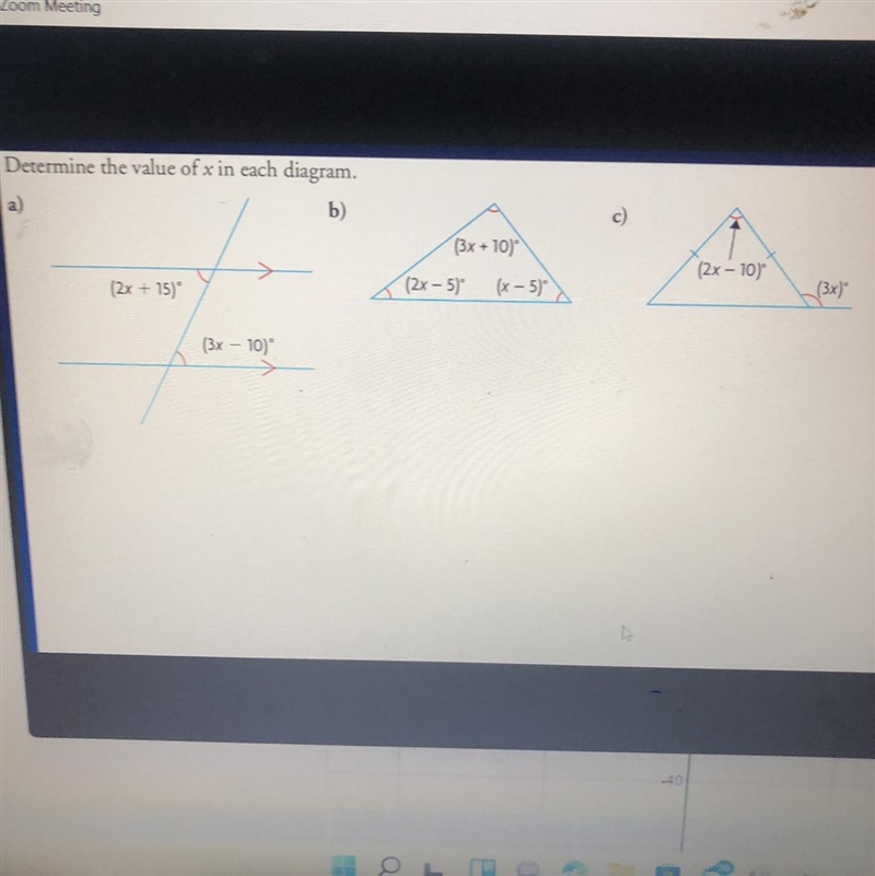 Determine the value of x in each diagram-example-1