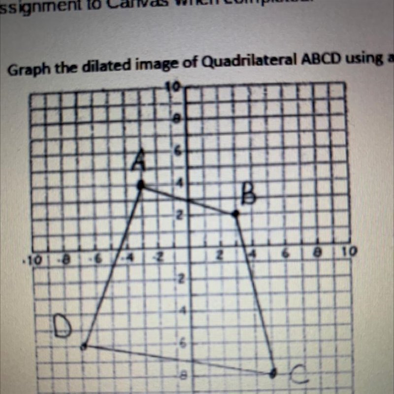 Graph the dilated image of Quadrilateral ABCD using a scale factor of 1/2 and a center-example-1