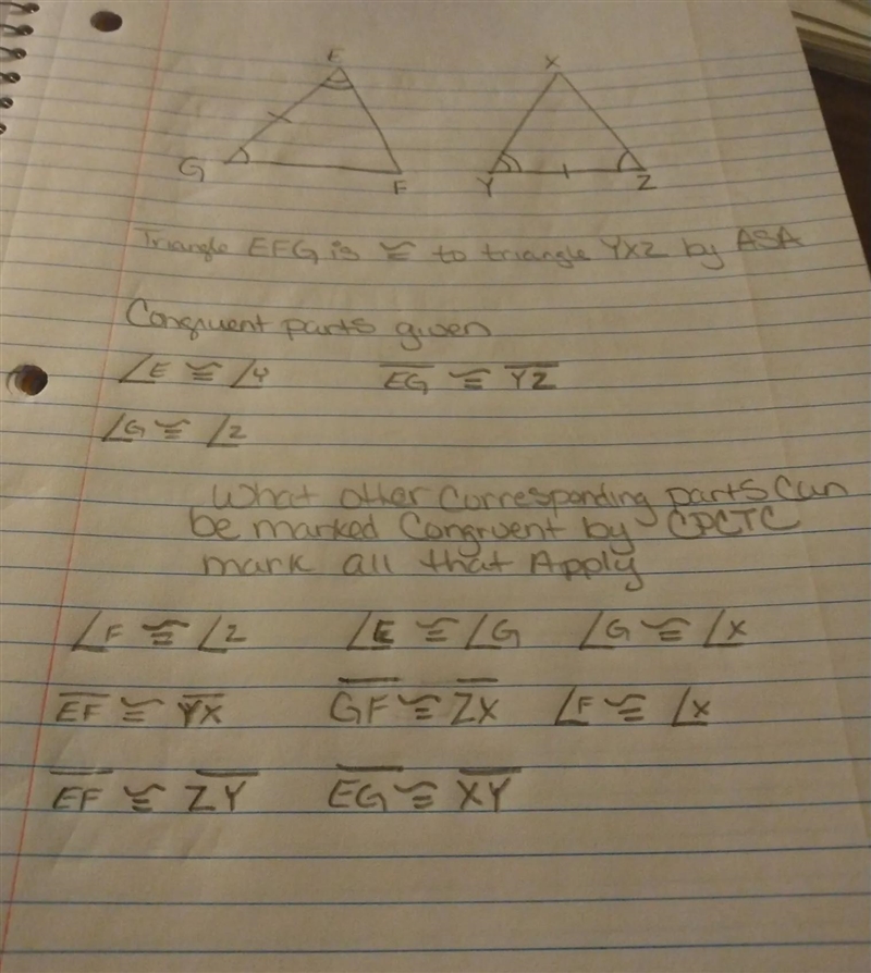 I chose EF congruent to YX and angle F congruent to angle X but they were not or not-example-1