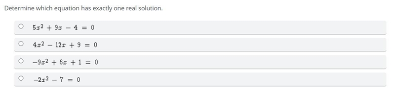 Determine which equation has exactly one real solution. PLS HELPP-example-1