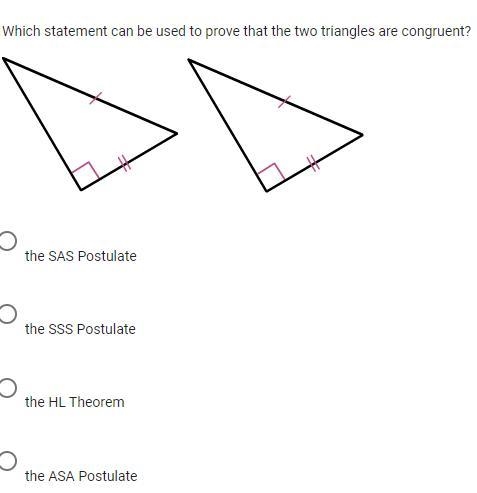 WILL GIVE 50 POINTS Which statement can be used to prove that the two triangles are-example-1