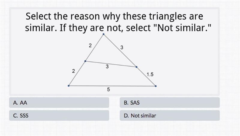 Select the reason why these triangles are similar if they are not select not similar-example-1