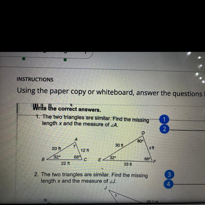 The two triangles are similar. Find the missing length X and measure of Pls help im-example-1