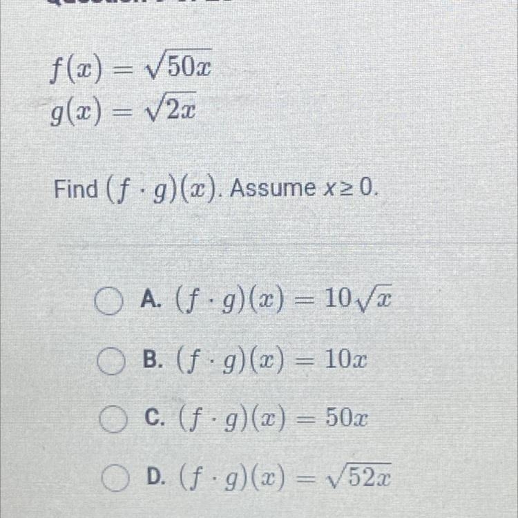 Find (f • g) (x) Assume x>0-example-1