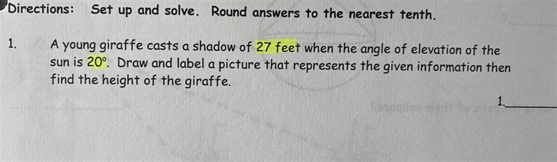 Set up and solve. Round answers to the nearest tenth.A young giraffe casts a shadow-example-1