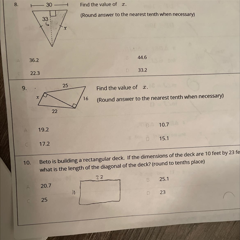 8. 36.2 22.3 - 30- 33 Find the value of x. (Round answer to the nearest tenth when-example-1