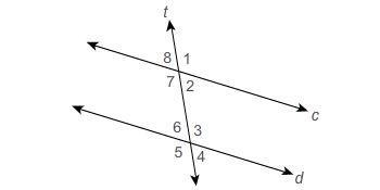 Lines c and d are parallel and m∠8=62∘. Use parallel lines, transversals, and angles-example-1