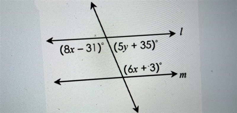 If l || m, find the value of x and y-example-1