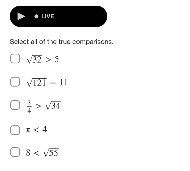 Select all the true comparisions.-example-1