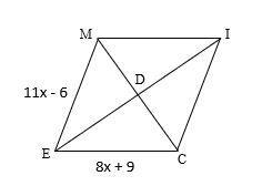 MICE is a rhombus. Solve for x and IC. Please help :)-example-1