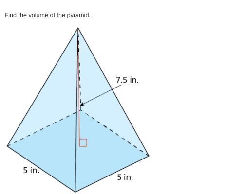 Find the volume of the pyramid. 5in 5in 7.5-example-1