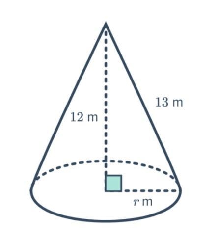 Consider the cone with slant height of 13 m and perpendicular height of 12 m: a) Find-example-1