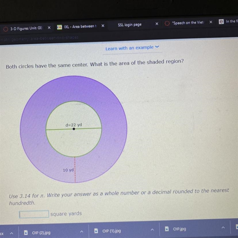 Both circles have the same center. What is the area of the shaded region?-example-1