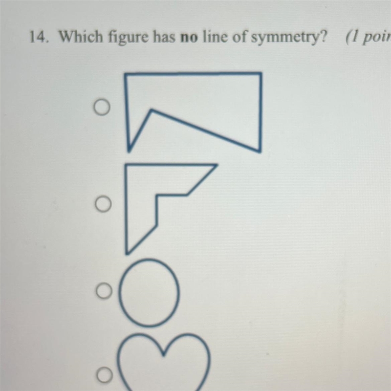 14. Which figure has no line of symmetry?-example-1