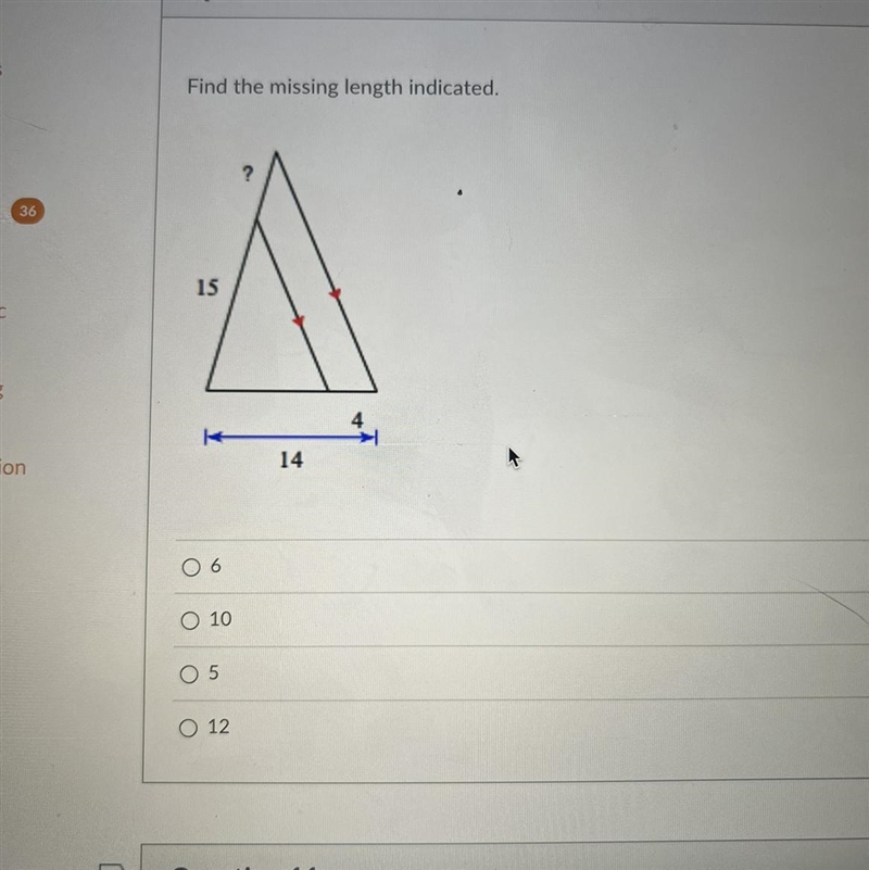 Find the missing length indicated multiple choice-example-1