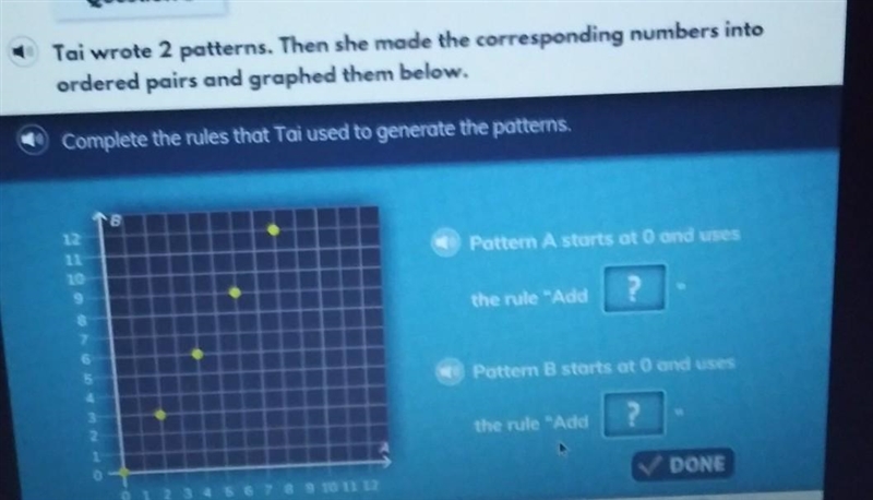 Tai wrote 2 patterns. Then she made the corresponding numbers into ordered pairs and-example-1