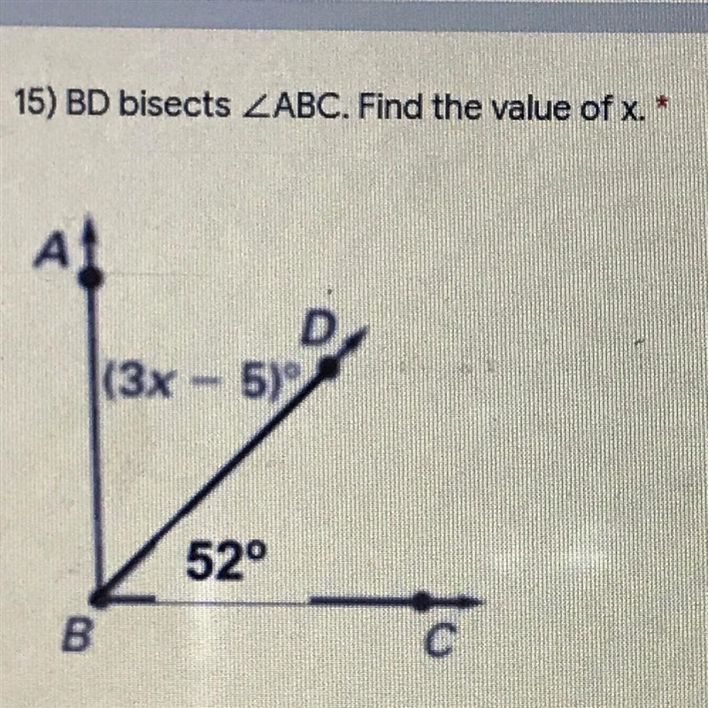 BD bisects ABC. Find the value of x.-example-1