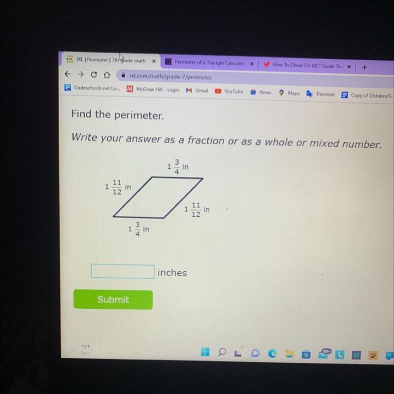 Find the perimeter. Write your answer as a fraction or as a whole or mixed number-example-1