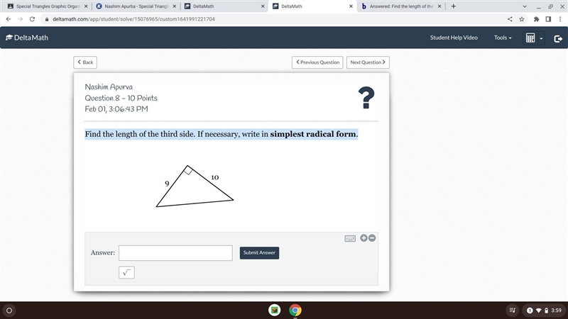 can anyone help me and show work for this Find the length of the third side. If necessary-example-1