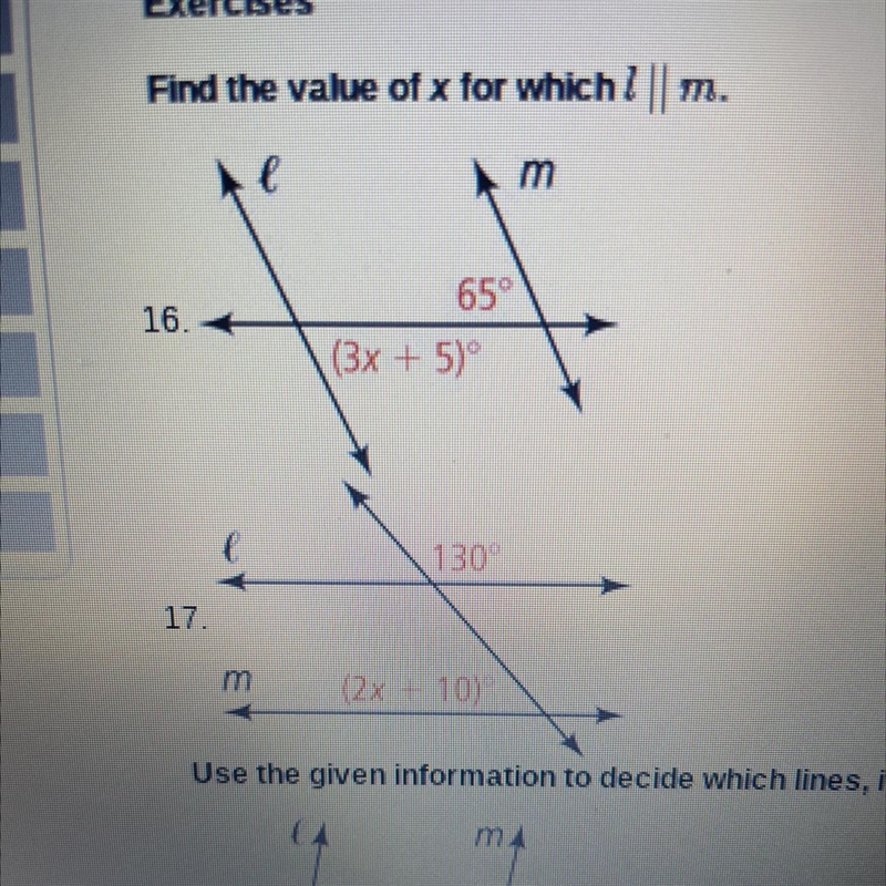 Find the value of x for which i II m?-example-1