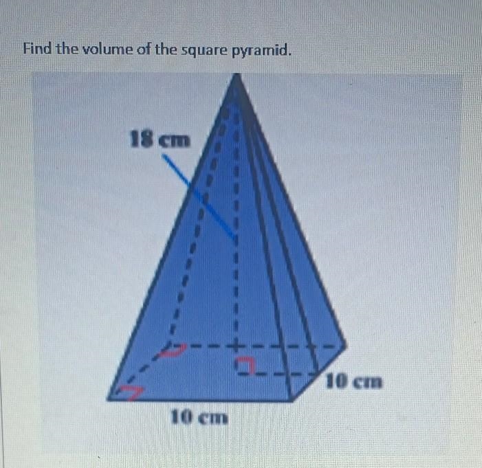 Find the volume of the square pyramid ​-example-1