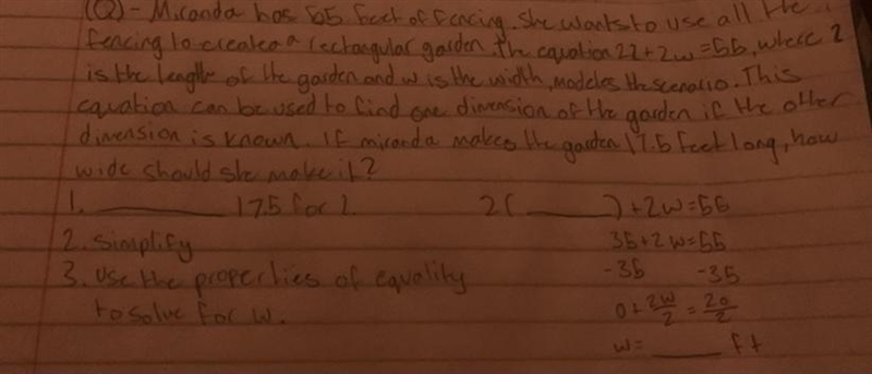 Miranda has 55 feet of fencing. She wants to use all the fencing to create a rectangular-example-1