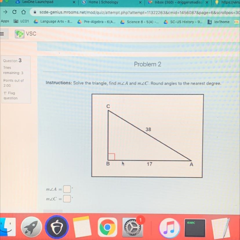 Solve the triangle.round to the nearest degree.-example-1