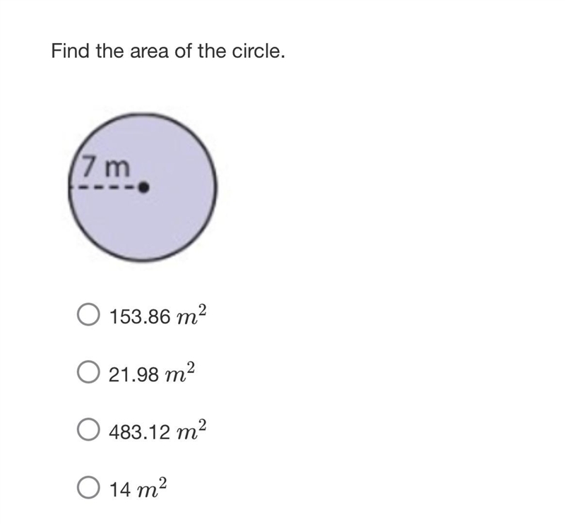 Find the area of the circle. 7 m-example-1