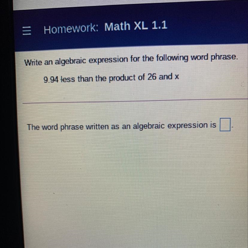 Write an algebraic expression for the following word phrase 9.94 less than the product-example-1