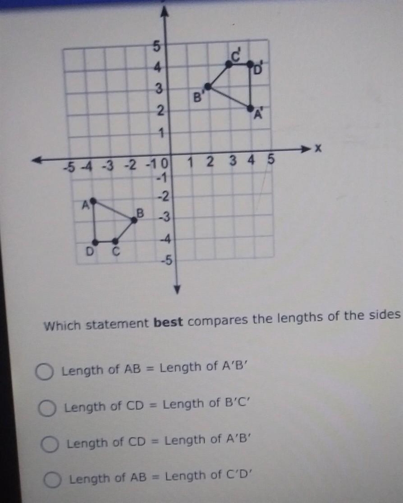 Figure ABCD is rotated by 180 degrees about the origin in the counterclockwise direction-example-1