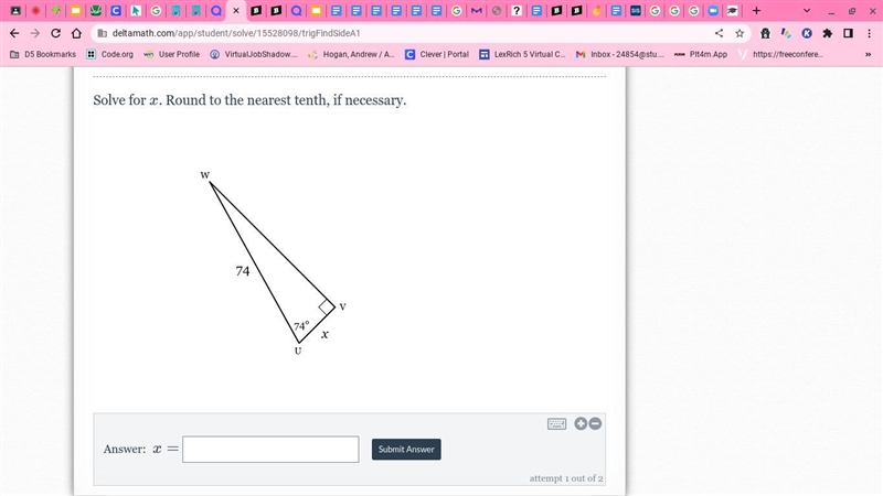 Solve for x. Round to the nearest tenth, if necessary.-example-1