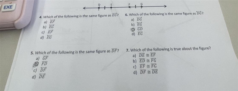 4. Which of the following is the same figure as EG? a) EF b) EG c) EF d) EG - Which-example-1