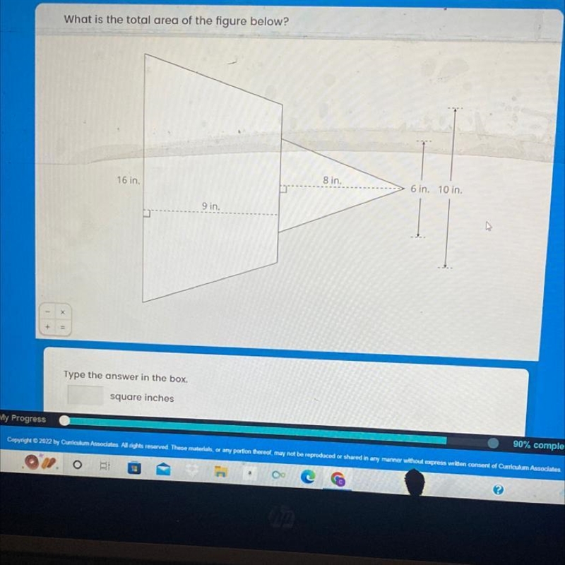 What is the total area of the figure below in square inches-example-1