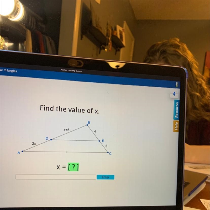 A 2x Find the value of x. D x+5 B 4 E 3 C PLEASE HELP-example-1