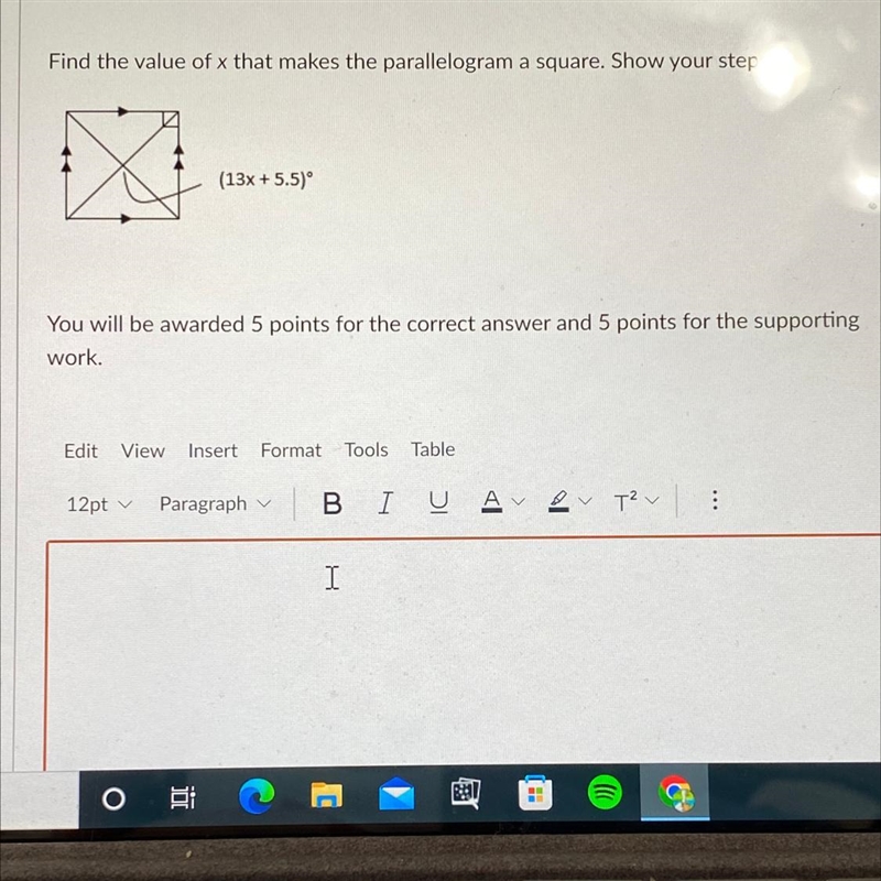 URGENT!!! PLEASE HELP!!! Find the value of x that makes the parallelogram a square-example-1