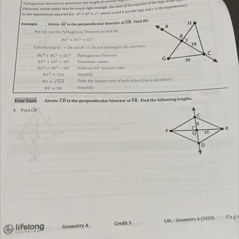 PLSSS HELP 30pts Your Turn Given: CD is the perpendicular bisector of PR. Find the-example-1