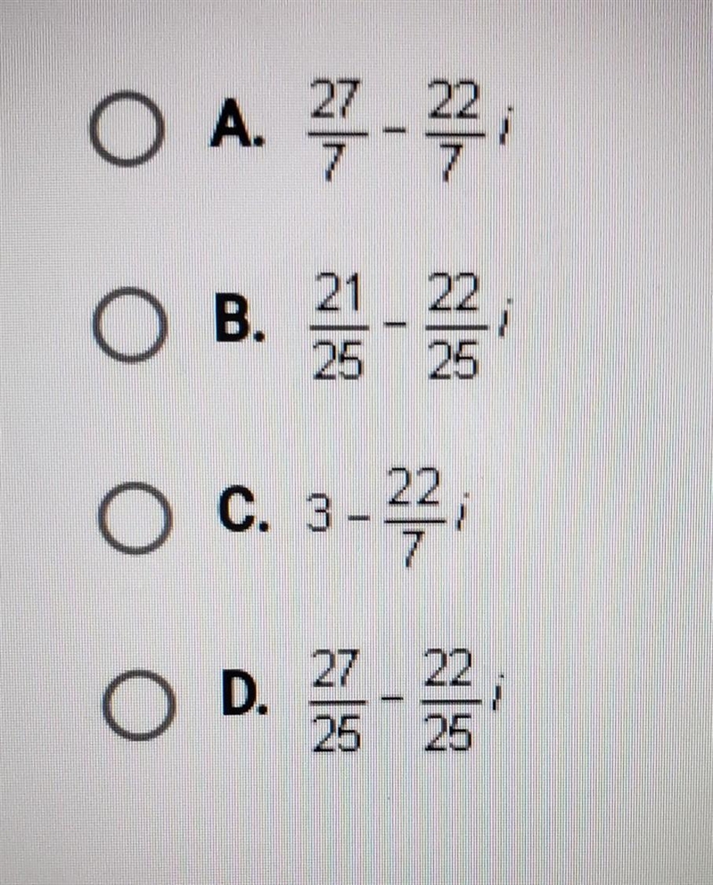 Find the quotient of these complex numbers.(6 - i) ÷ (4 + 3i) =-example-1